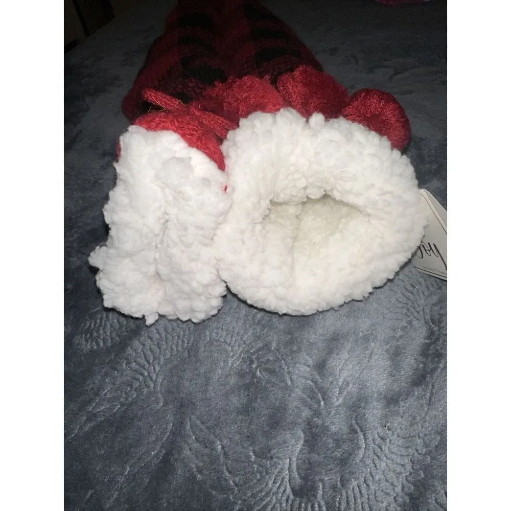 Women's Slipper Socks Buffalo Check Plaid Sherpa Lined  Red/Black Size 4-10. N